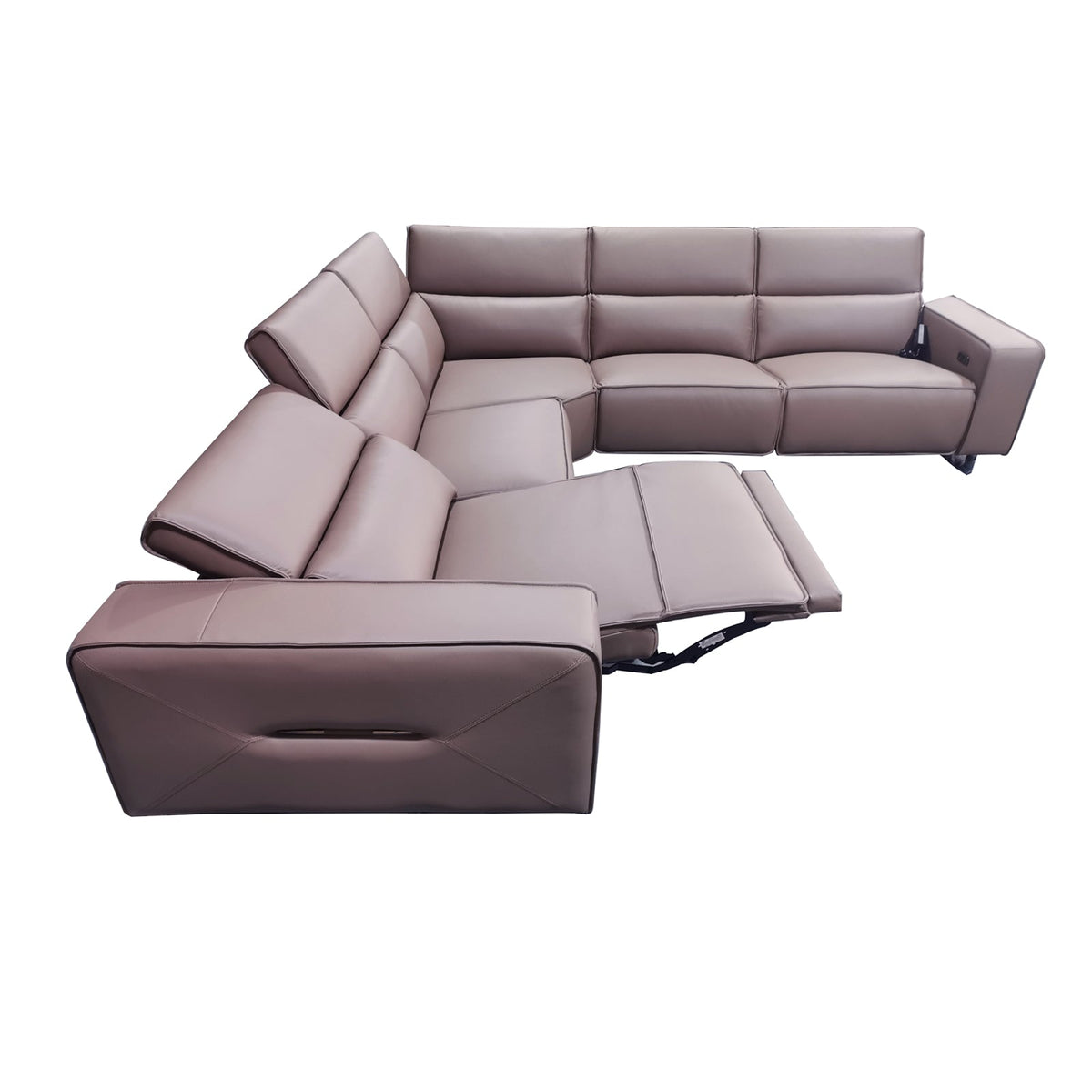 5 Seater Real Cow Leather Sofa with Power Recliner Adjustable Headrest Wooden Frame Corner Lounge