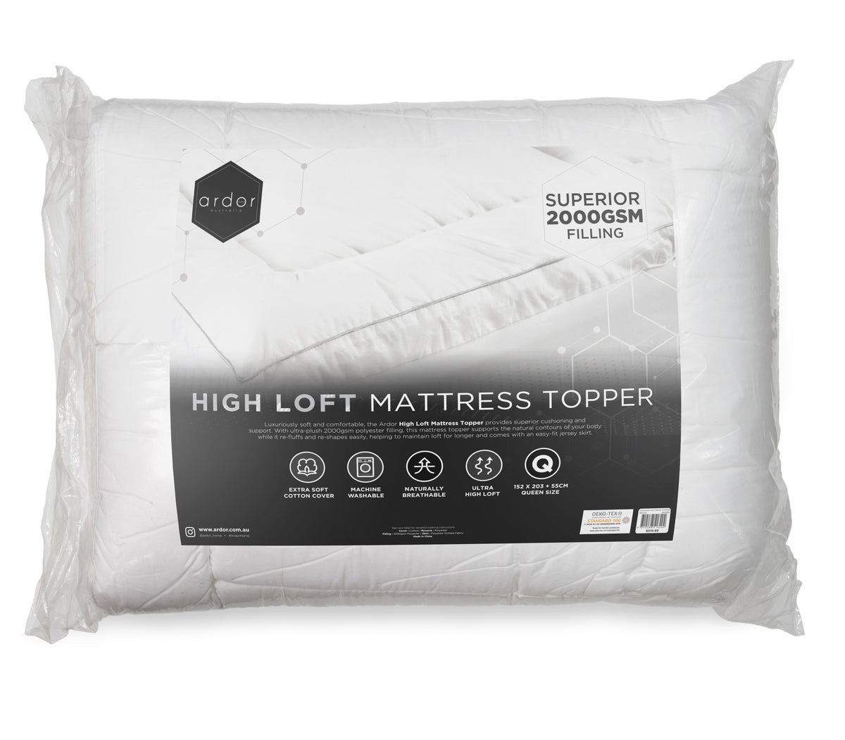 2000GSM STANDARD MICROFIBRE MATTRESS TOPPER - DOUBLE