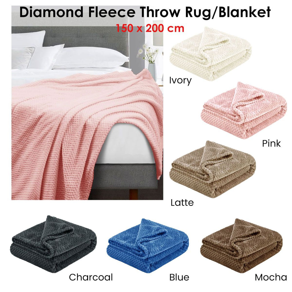 Soft Diamond Fleece Extra Large Throw / Single Sized Blanket Ivory