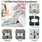 Soft Woollen Feel Throw Rug/Blanket Cream