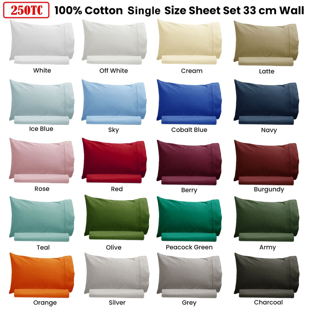 Artex 250TC 100% Cotton Sheet Set Single Charcoal