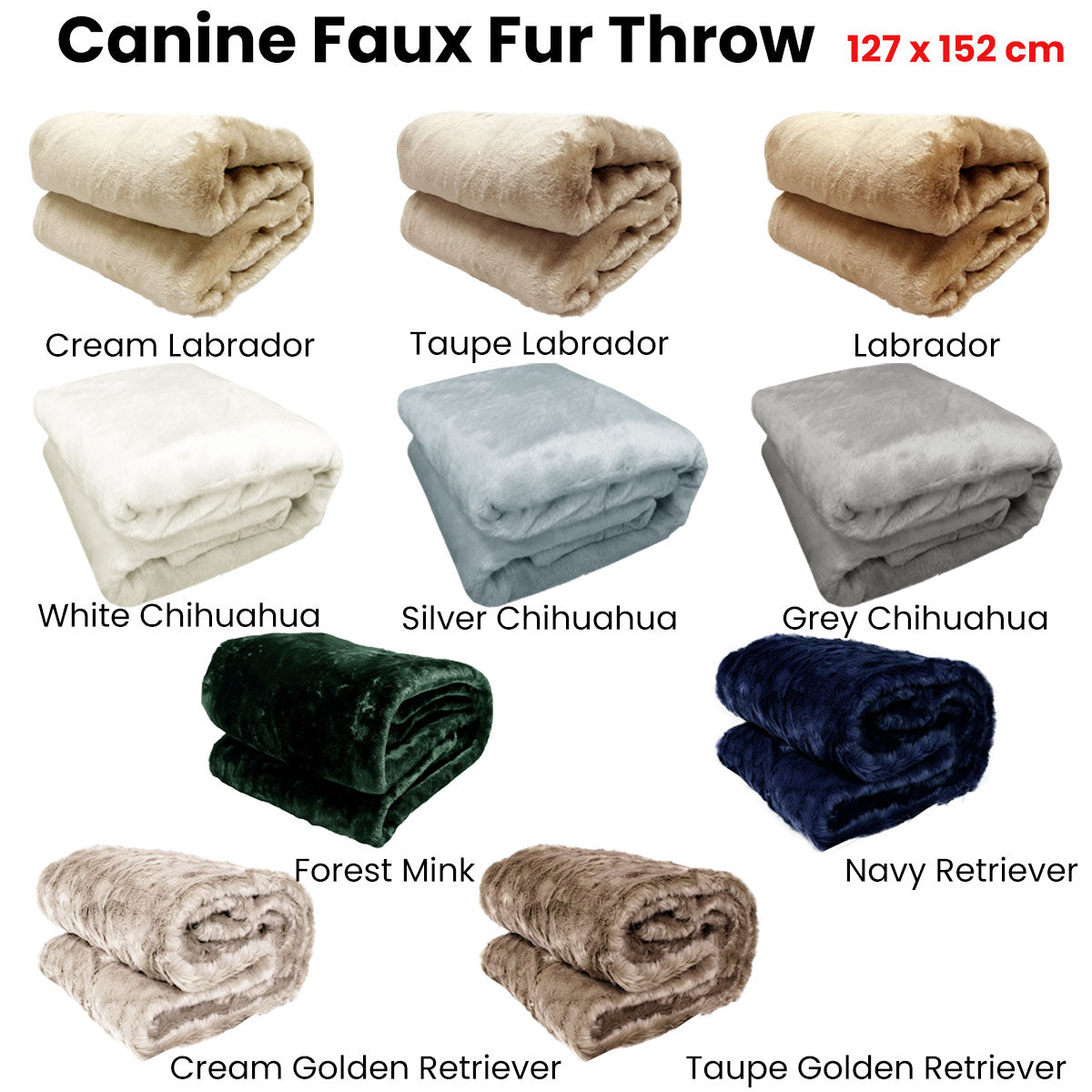 Canine Faux Fur Throw Rug 127 x 152 cm White Chihuahua