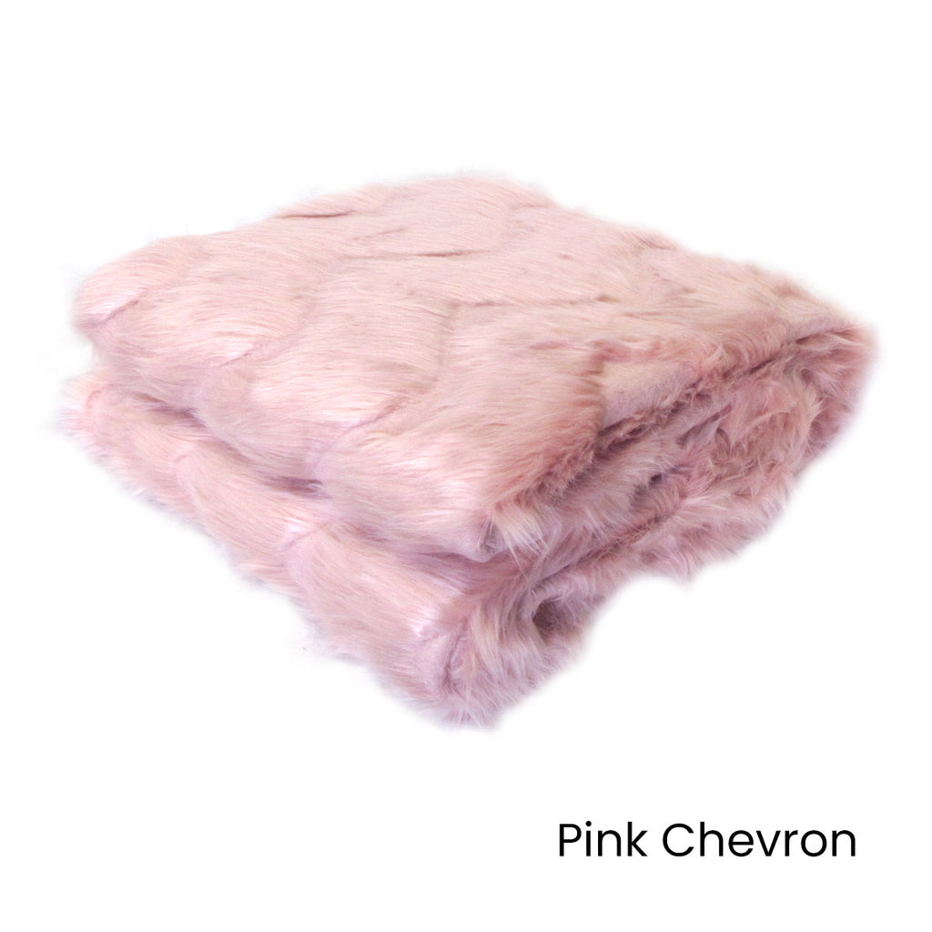 Riley Modern Pattern Faux Fur Throw Rug 127 x 152 cm Pink Chevron
