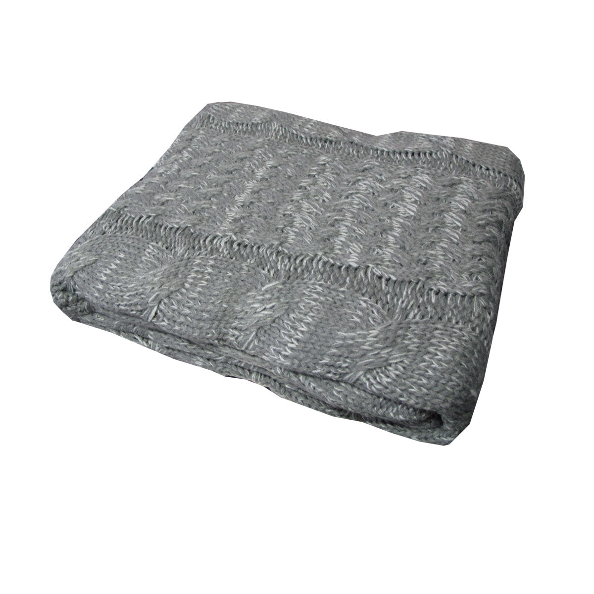 Cable Grey Knitted Throw Rug
