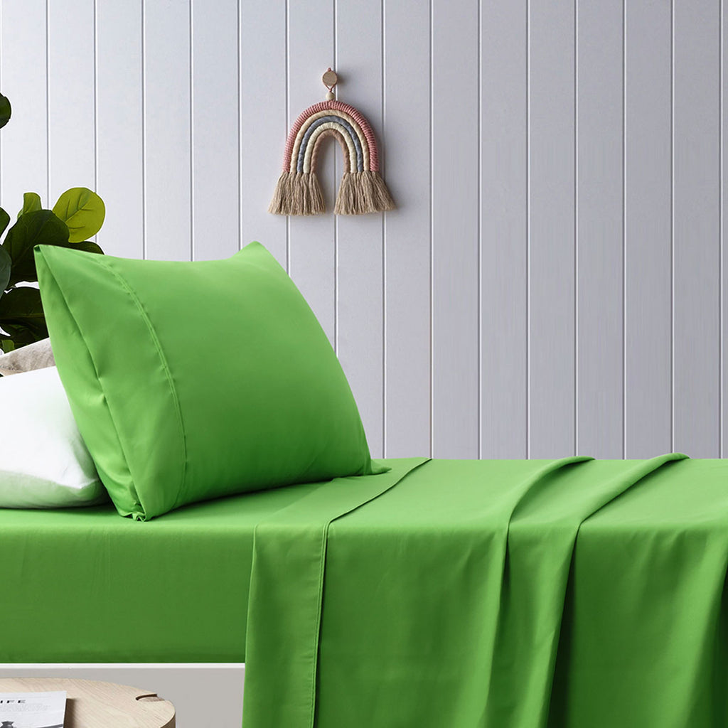 Happy Kids Green Plain Dyed Microfibre Sheet Set Double