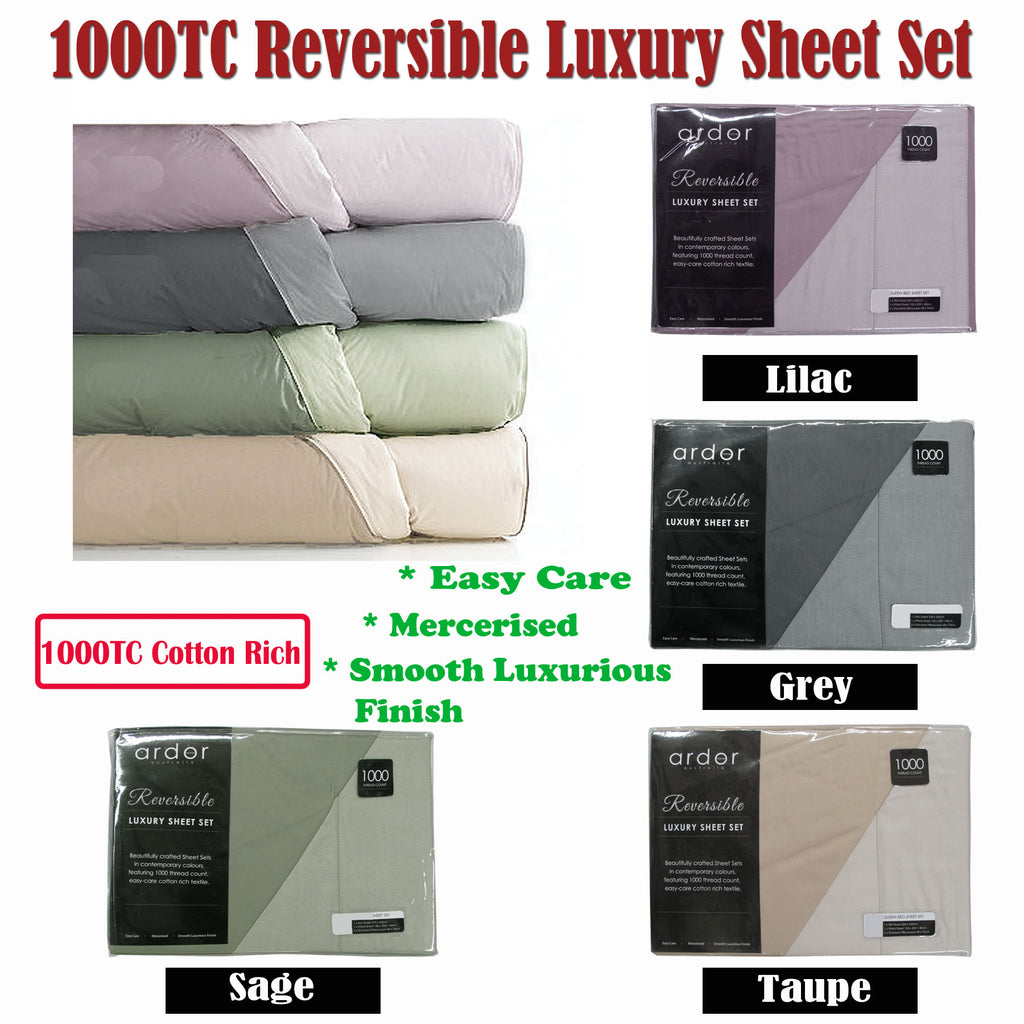 Ardor 1000TC Cotton Rich Reversible Sheet Set Taupe KING
