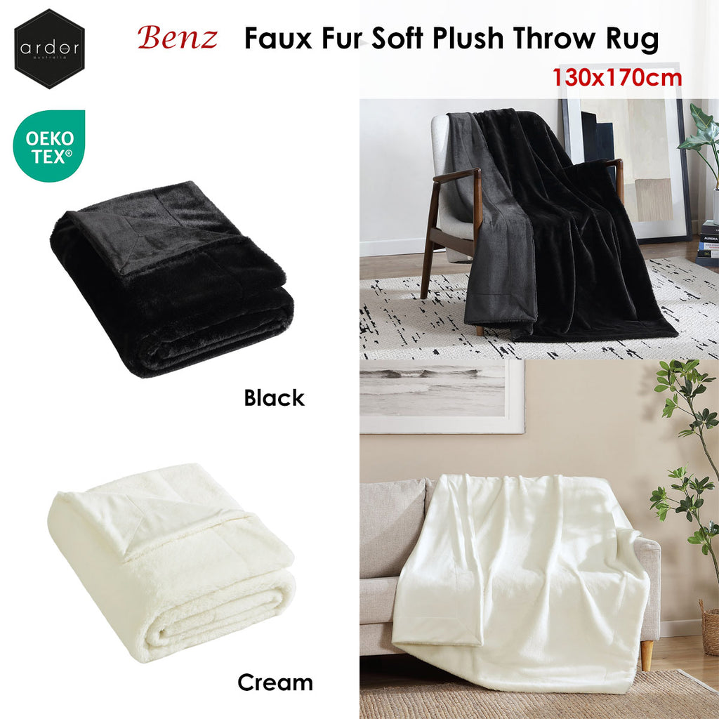 Ardor Benz Faux Fur Soft Plush Throw Rug 130x170cm Cream
