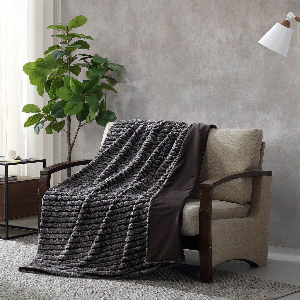 Ardor Cole Ash Striped Faux Fur Soft Plush Throw Rug 130x170cm