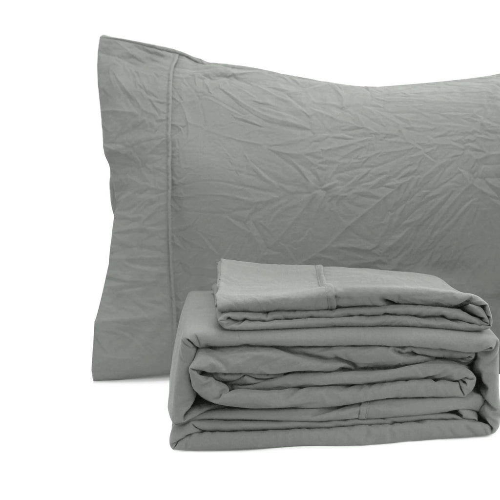 Ramesses Charcoal Pebble Wash Linen Look Alternative Sheet Set Queen