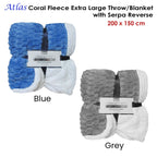 Atlas Extra Large Coral Fleece Throw Rug/Single Size Blanket Blue