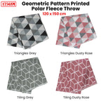 Tiling 175GSM Geometric Pattern Printed Polar Fleece Throw Rug 120 x 150cm Grey