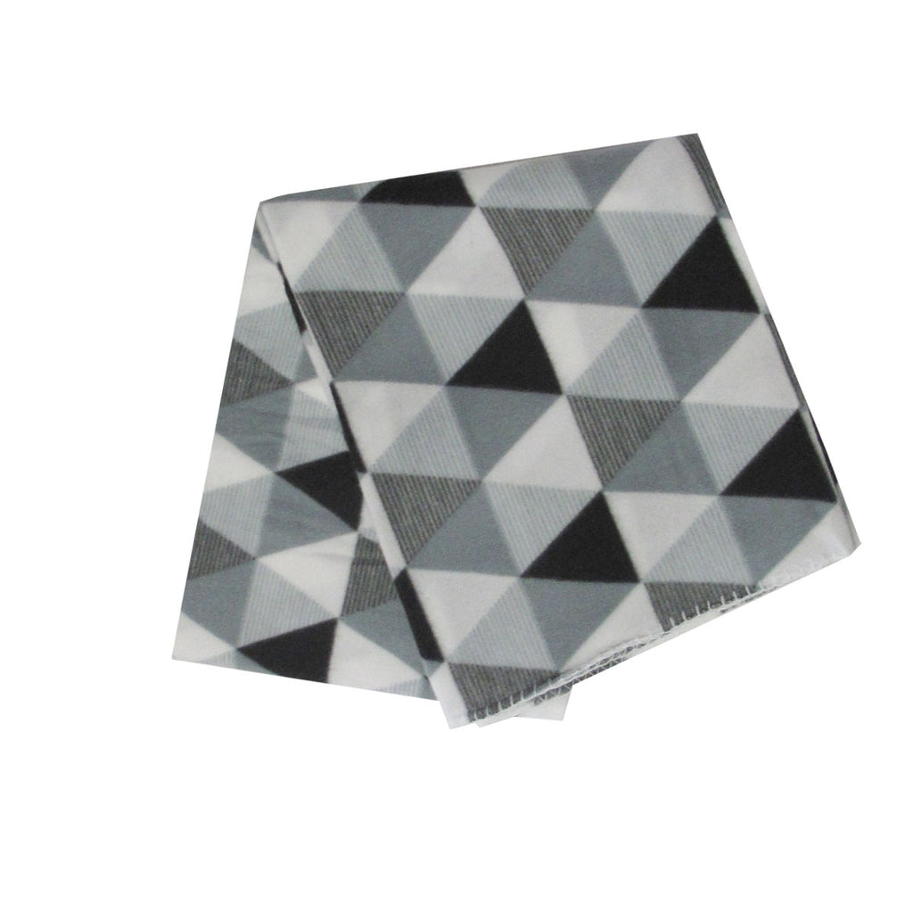Triangles 175GSM Geometric Pattern Printed Polar Fleece Throw Rug 120 x 150cm Grey
