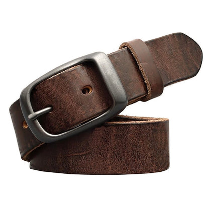 Men's Genuine Leather Belt Vintage Cowhide Pin Buckle 125cm Adjustable Length