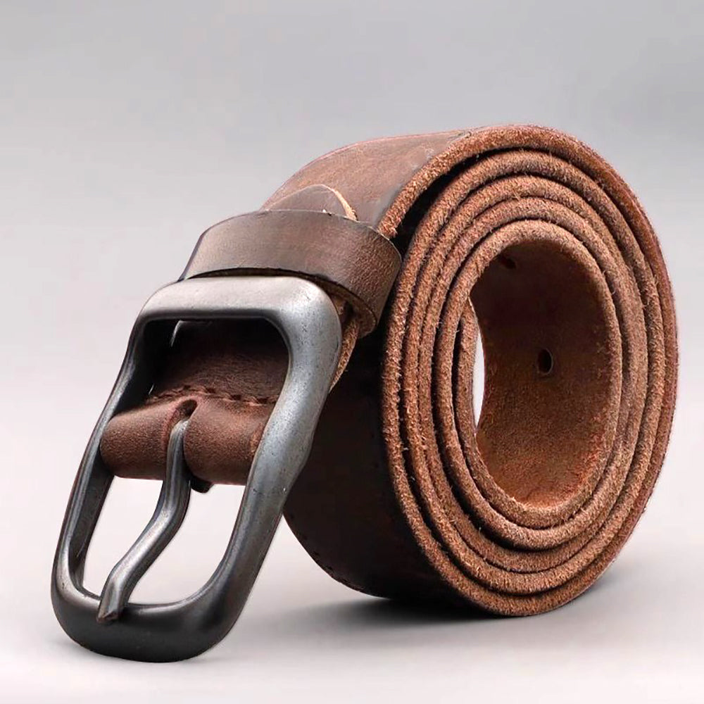 Men's Genuine Leather Belt Vintage Cowhide Pin Buckle 125cm Adjustable Length