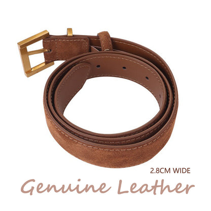 Women's Genuine Suede Leather Belt Classic Pin Buckle Cowhide Belts (Caramel)