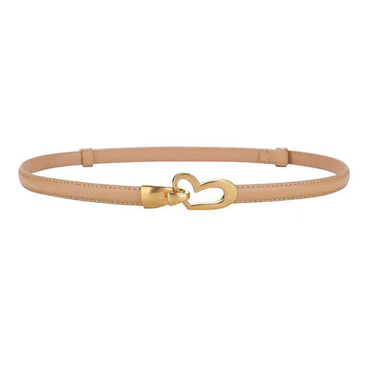 Women's Genuine Leather Thin Adjustable Waist Belt for Dresses Blazers (Khaki)