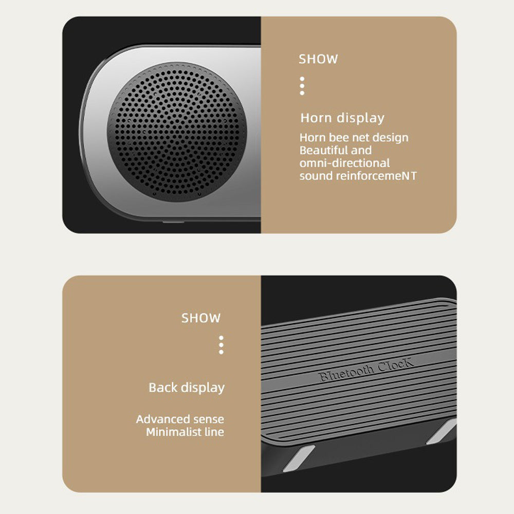Wireless Bluetooth Speaker Alarm Clock Music Radio Player Timer Hands-Free Calling (Black)
