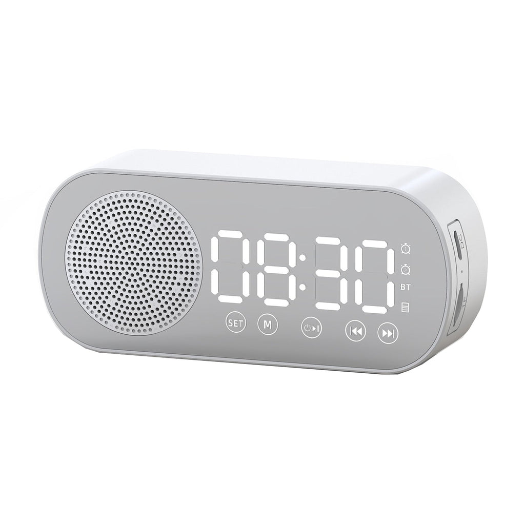 Wireless Bluetooth Speaker Alarm Clock Music Radio Player Timer Hands-Free Calling (White)