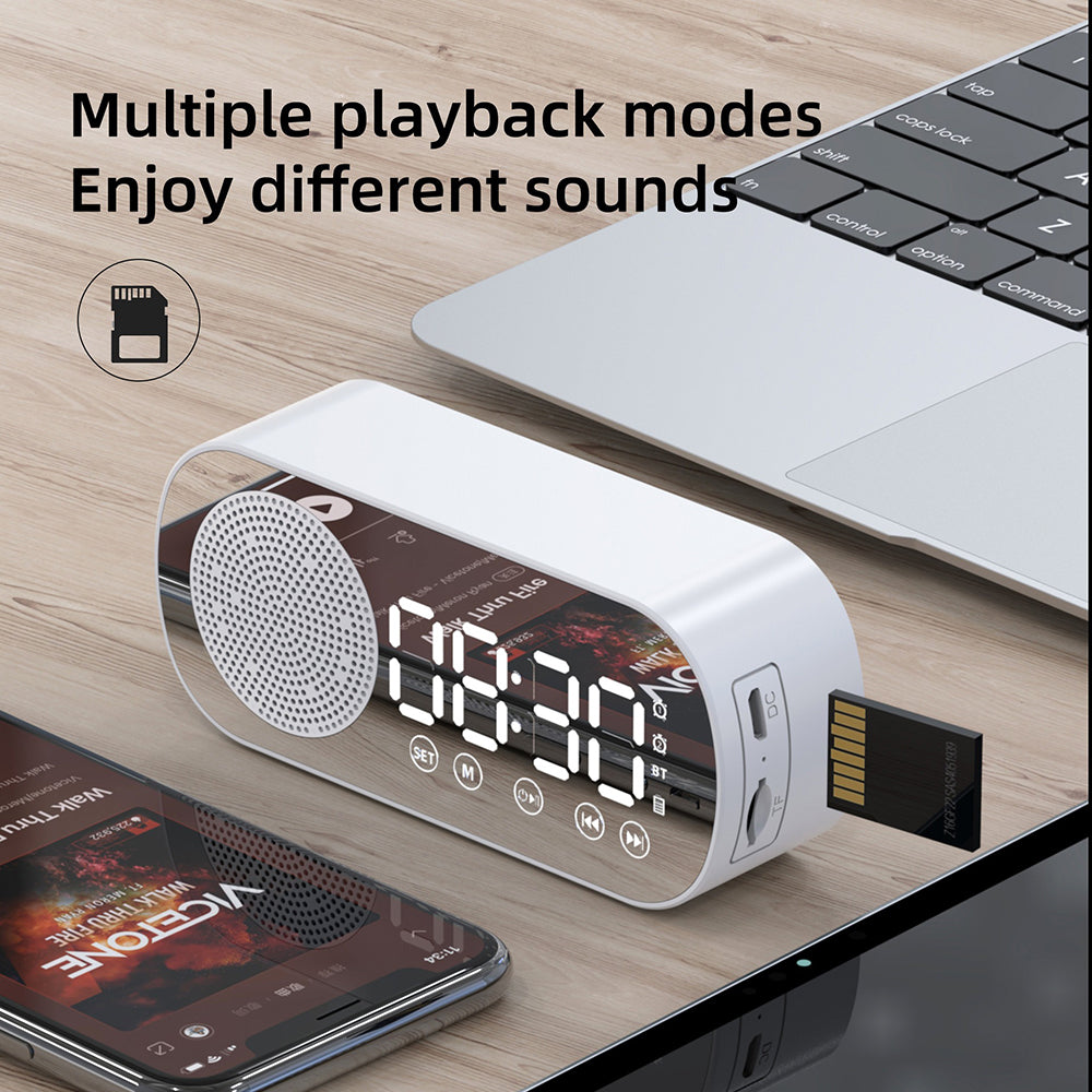 Wireless Bluetooth Speaker Alarm Clock Music Radio Player Timer Hands-Free Calling (White)