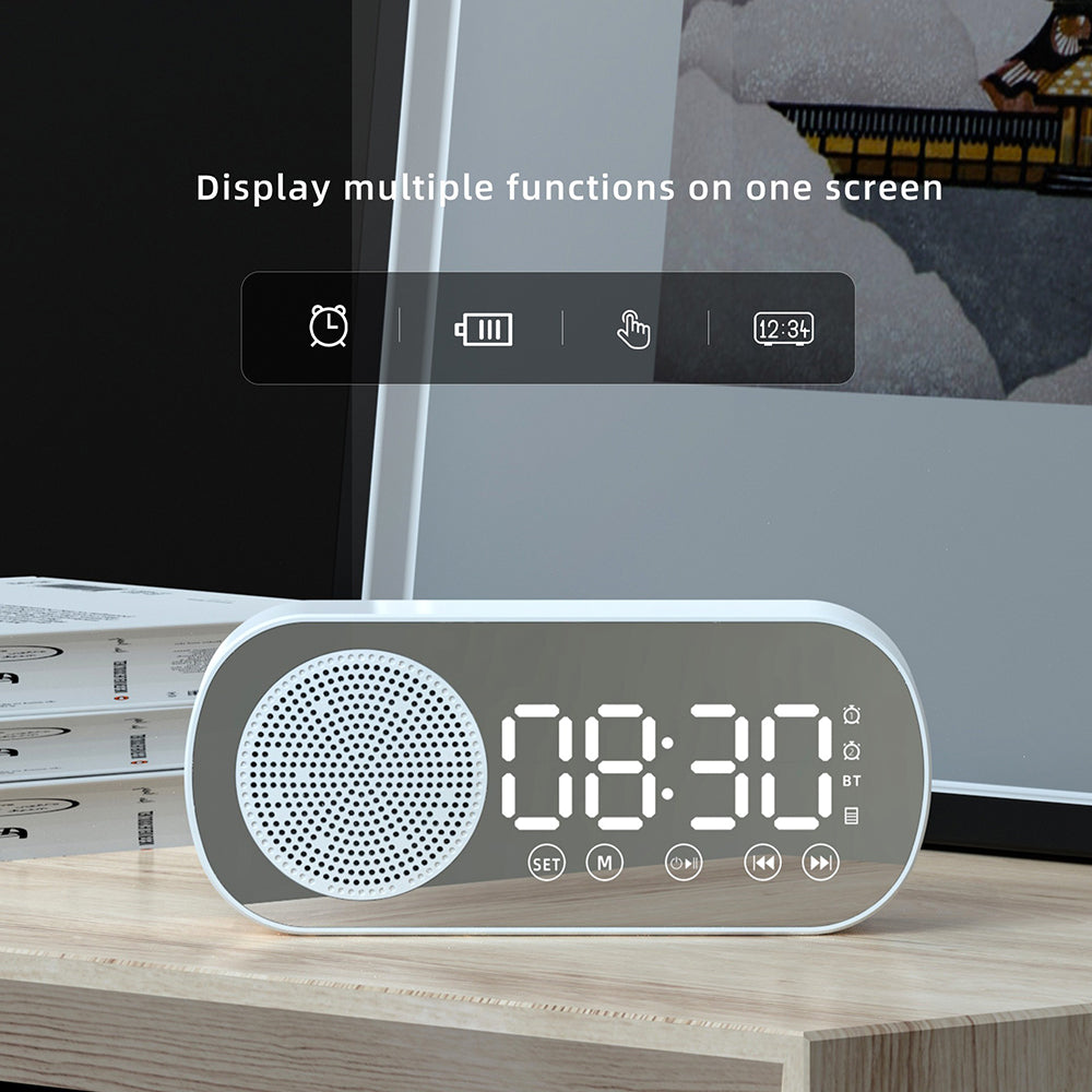 Wireless Bluetooth Speaker Alarm Clock Music Radio Player Timer Hands-Free Calling (White)