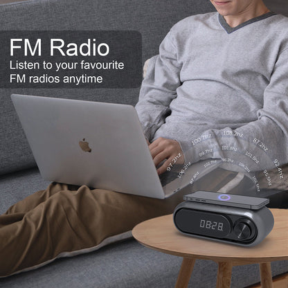 Bluetooth Speaker with 15W Wireless Charger Digital Alarm Clocks FM Radio Music Player (White)