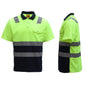 HI VIS Short Sleeve Workwear Shirt w Reflective Tape Cool Dry Safety Polo 2 Tone, Fluoro Yellow / Navy, XL