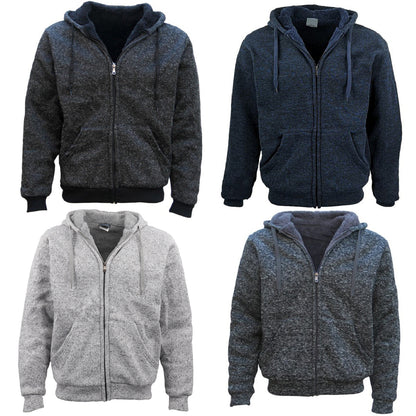Men's Thick Zip Up Hooded Hoodie w Winter Sherpa Fur Jumper Coat Jacket Sweater, Black, L
