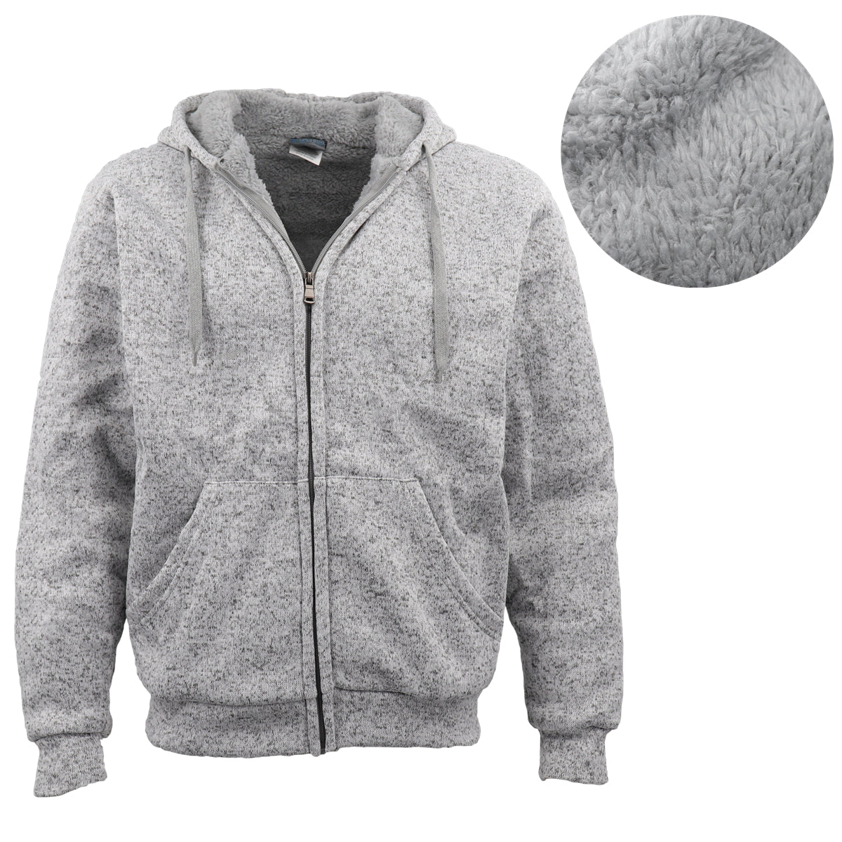 Men's Thick Zip Up Hooded Hoodie w Winter Sherpa Fur Jumper Coat Jacket Sweater, Black, L