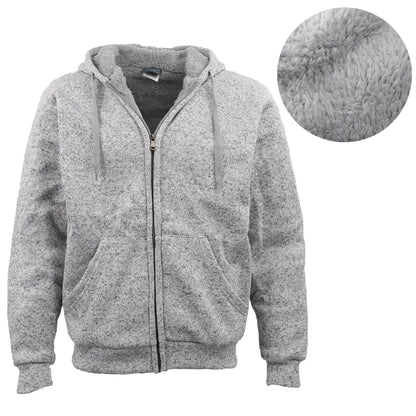 Men's Thick Zip Up Hooded Hoodie w Winter Sherpa Fur Jumper Coat Jacket Sweater, Black, L