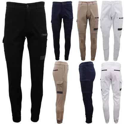 Men's Cargo Cotton Drill Work Pants UPF 50+ 13 Pockets Tradies Workwear Trousers, Navy, 28
