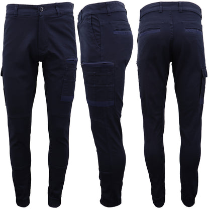 Men's Cargo Cotton Drill Work Pants UPF 50+ 13 Pockets Tradies Workwear Trousers, Navy, 36