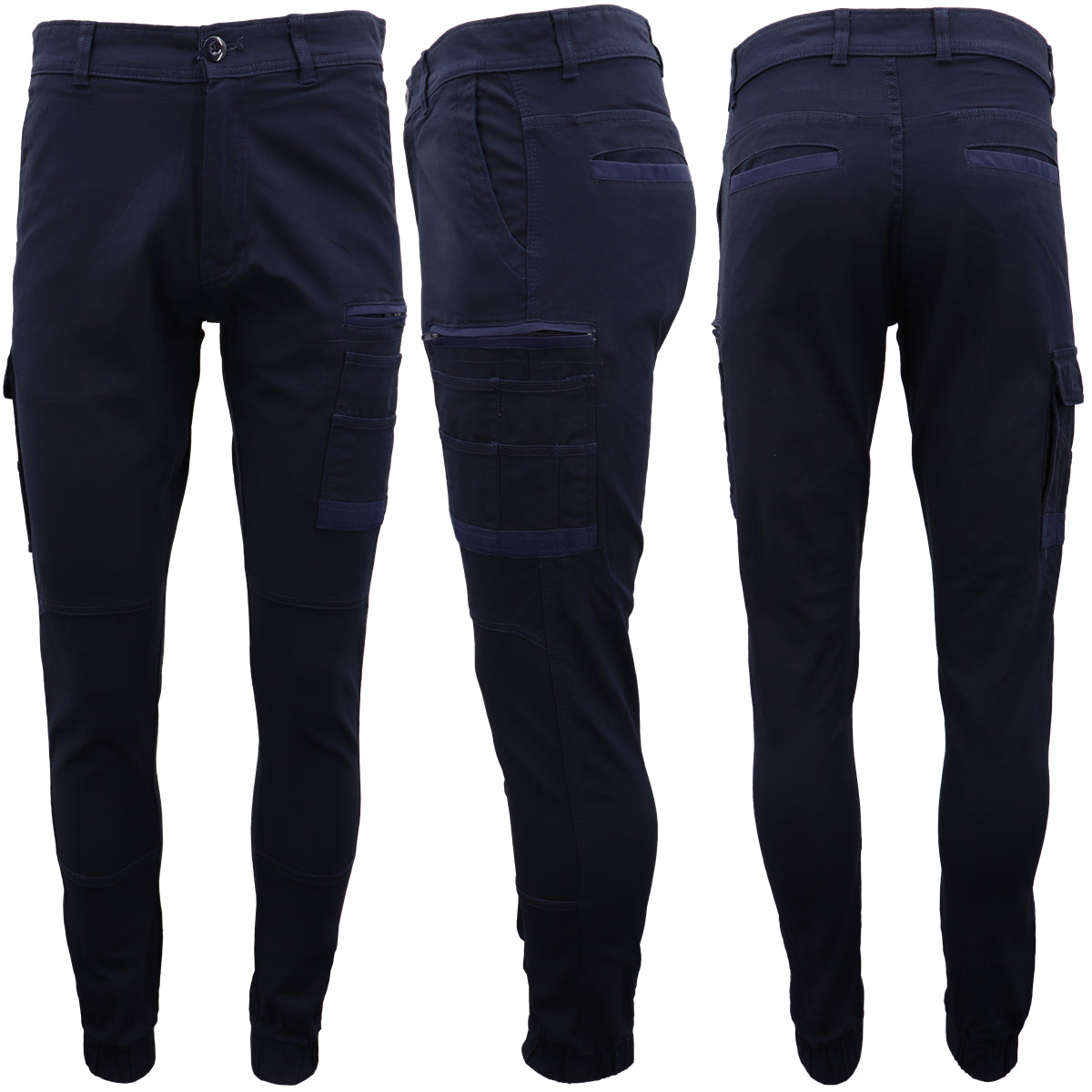 Men's Cargo Cotton Drill Work Pants UPF 50+ 13 Pockets Tradies Workwear Trousers, White, 34