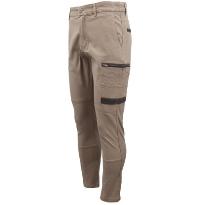 Men's Cotton Drill Cargo Work Pants UPF 50+ 13 Pockets Tradies Workwear Trousers, Khaki, 36