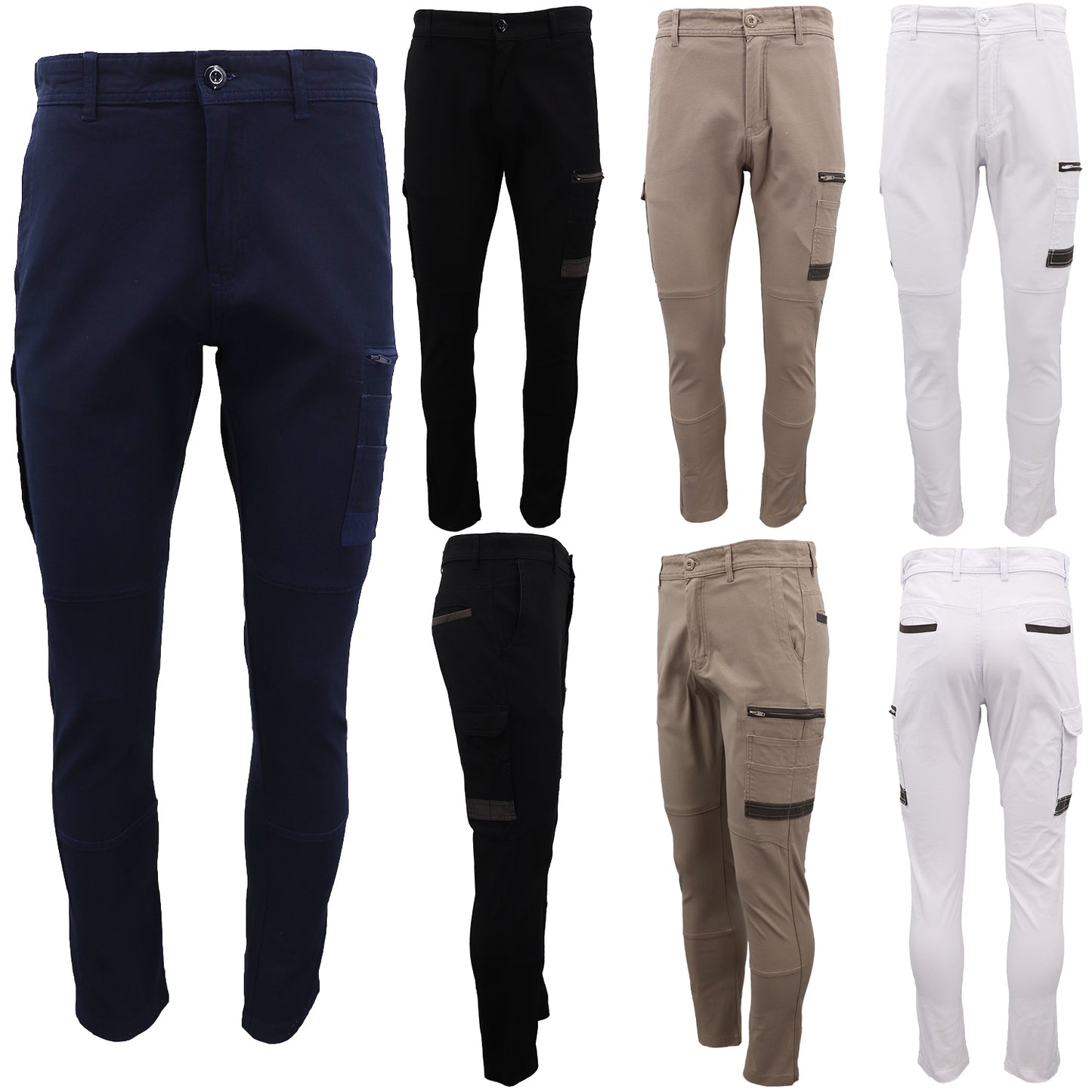 Men's Cotton Drill Cargo Work Pants UPF 50+ 13 Pockets Tradies Workwear Trousers, Khaki, 36