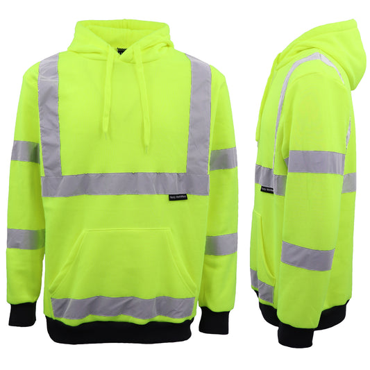 HI VIS Hooded Safety Jumper Hoodie Sweatshirt Tradie Workwear Fleece Jacket Coat, Fluro Yellow, 3XL