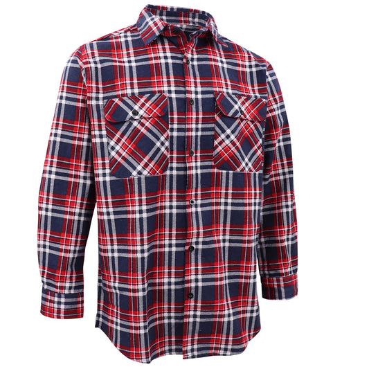 Men's 100% Cotton Flannelette Shirt Long Sleeve Plaid Check Flannel w Pockets, Heritage Red Plaid, L