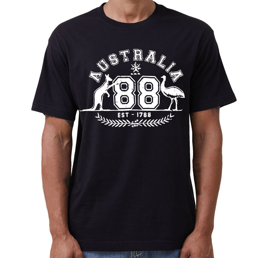 Adult Unisex 100% Cotton T Shirt Australia Kangaroo Emu Aussie Souvenir Tee Tops, Black, M