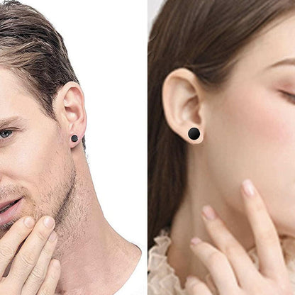 Pair Black Flat Round Barbell Plug Stud Earrings Stainless Steel Mens Gym 4-12Mm - 12mm