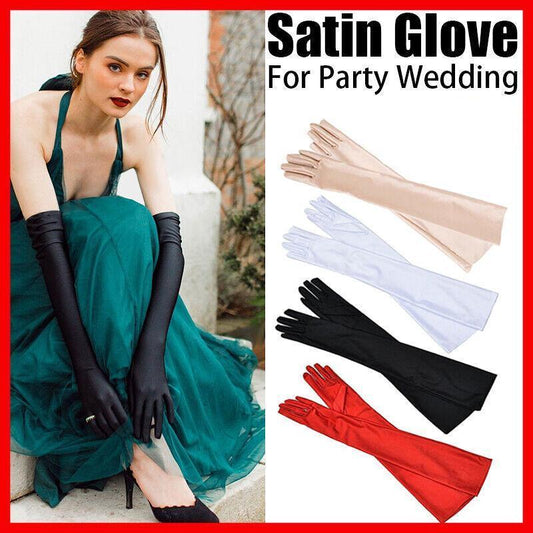 Elegant Long Satin Evening Gloves Formal Dress Accessory for Opera Prom Party Women - Red