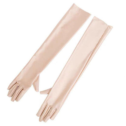Elegant Long Satin Evening Gloves Formal Dress Accessory for Opera Prom Party Women - Red