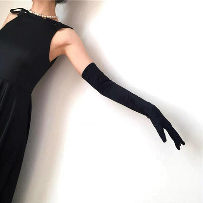 Elegant Long Satin Evening Gloves Formal Dress Accessory for Opera Prom Party Women - Red