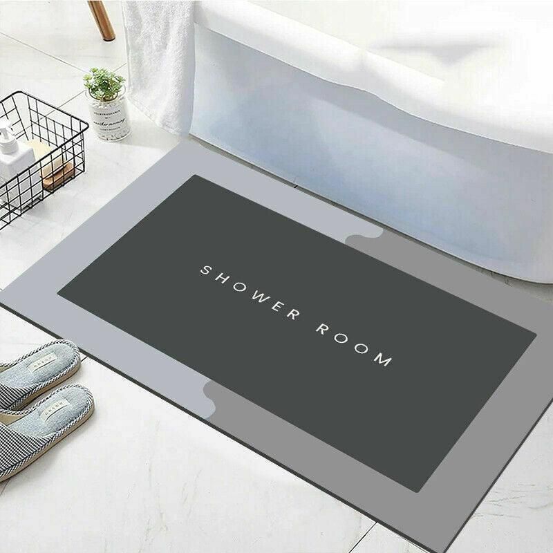 40*60CM Super Absorbent Floor Mat Soft Quick-Drying Non-Slip Diatom Mud Bath - Grey-Oval