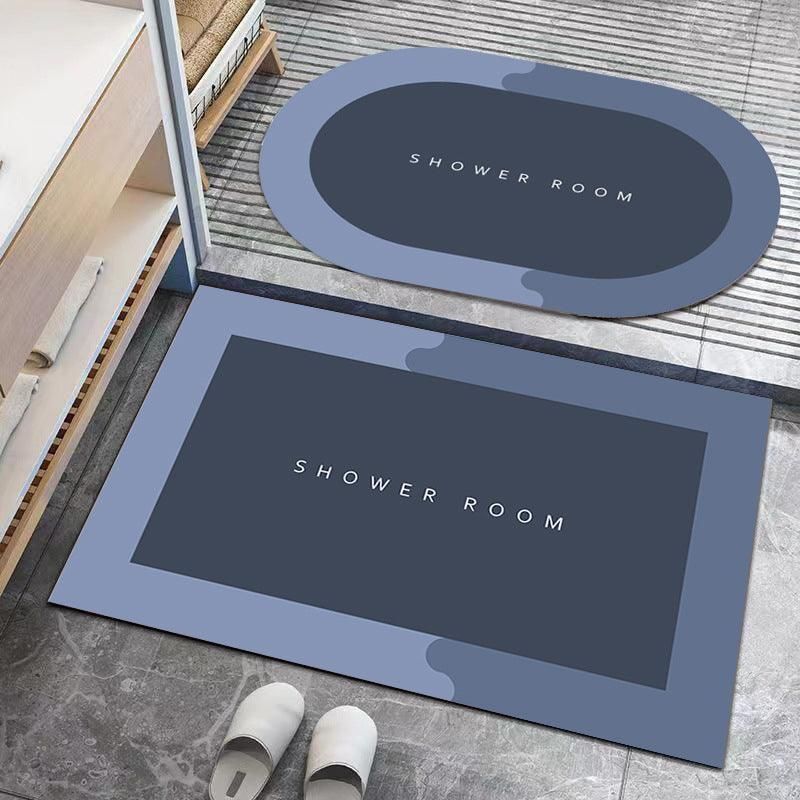40*60CM Super Absorbent Floor Mat Soft Quick-Drying Non-Slip Diatom Mud Bath - Grey-Oval