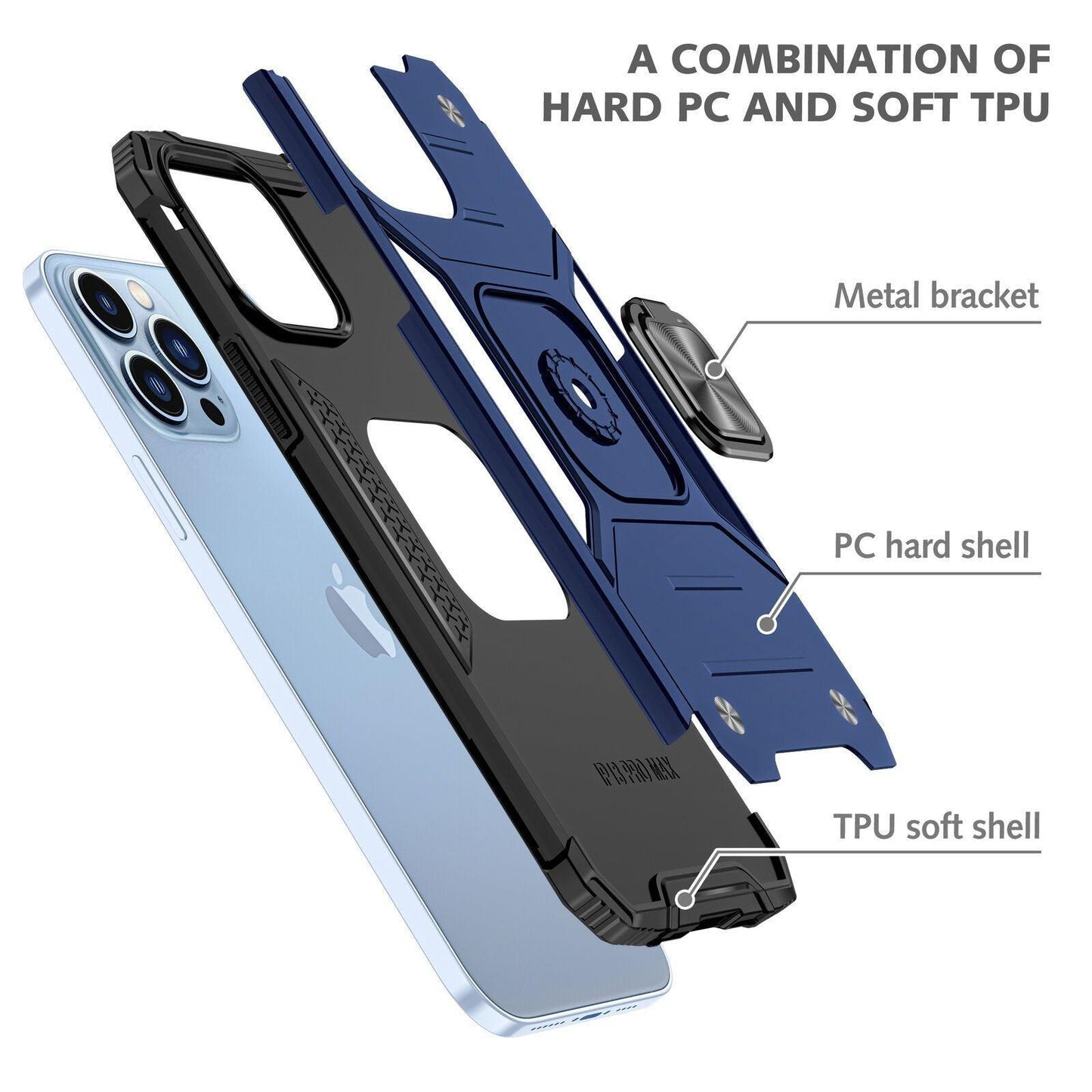 Shockproof Ring Case For iPhone 14 Plus Blue/Black/Red - Blue