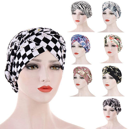 Women Floral Turban Head Wrap Cap Comfortable Chemo Headscarf Headwear - Black