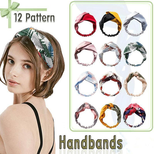 Women Chiffon Floral Print Headband Fashion Bohemian Elastic Cross Hair Bands - Black+Yellow