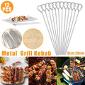 12PC Metal BBQ Skewers Reusable 20cm Grill Sticks Kebab Grilling Tools