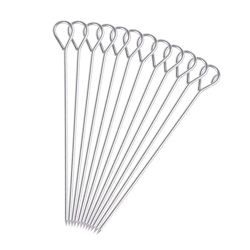 12PC Metal BBQ Skewers Reusable 20cm Grill Sticks Kebab Grilling Tools