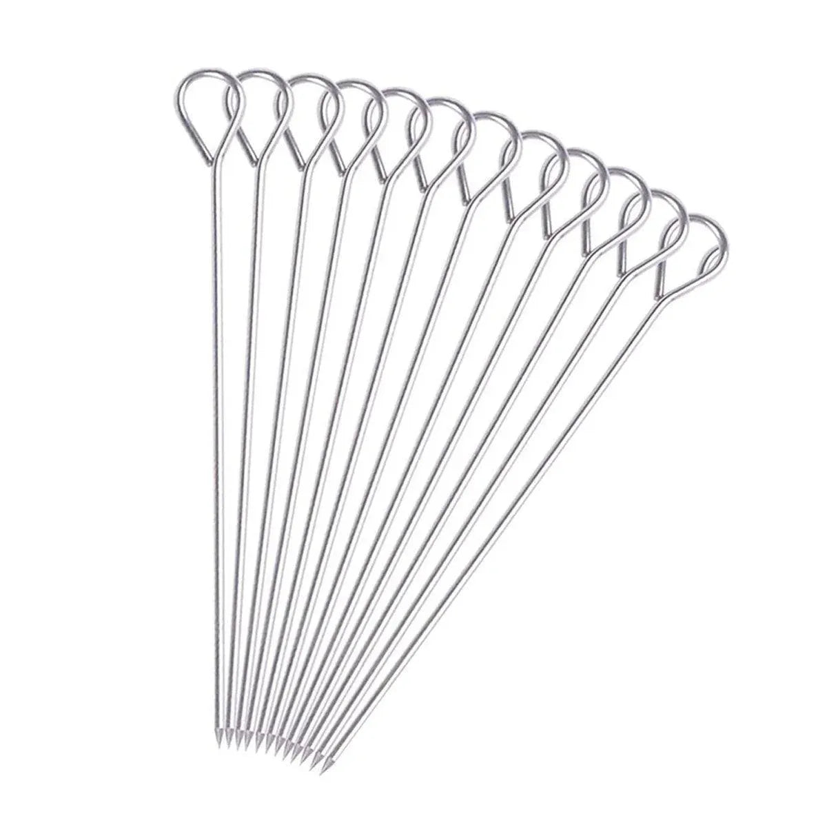 12PC Metal BBQ Skewers Reusable 20cm Grill Sticks Kebab Grilling Tools