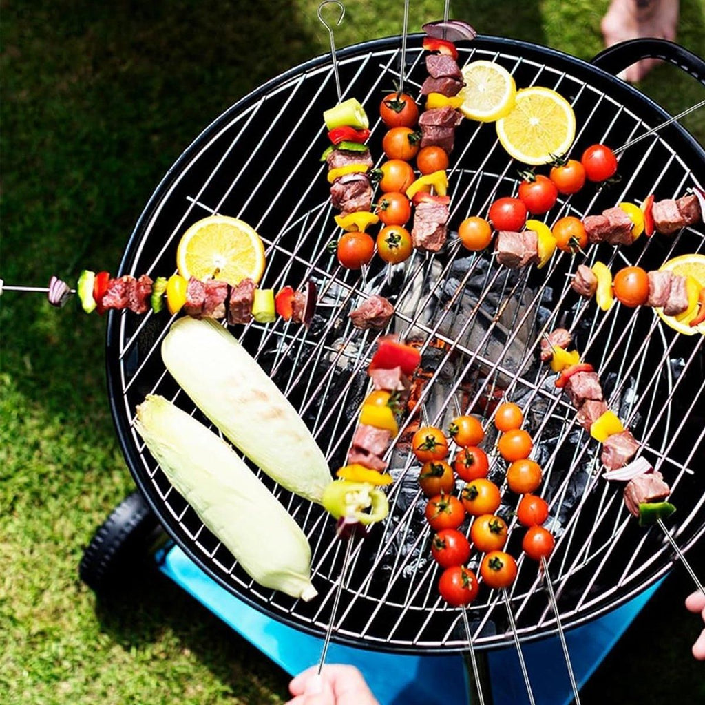 12PC Metal BBQ Skewers Reusable 20cm Grill Sticks Kebab Grilling Tools